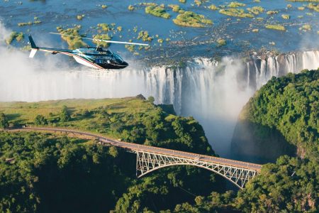 Helicopter ride tour over Victoria falls in Livingstone city Zambia Africa