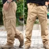 Plaid Fabric Water Repellent Wear-resisting Tactical Combat Training Pants Outdoor Hiking Loose Straight Overalls Pants